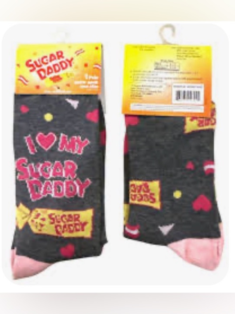 Sugar Daddy Novelty Socks - Dark Gray with Pink Accents - 1 pair